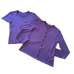 G2000 Women’s Lightweight Cardigan and top Set Color Purple Wool blend S…